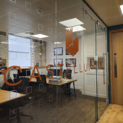 Bronze Logo to office partition. Ecclestone Place London